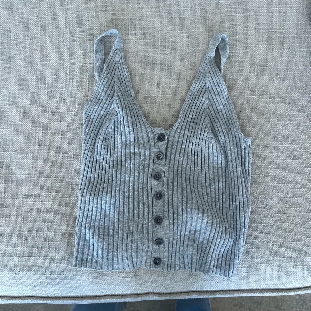 Z Supply Light Gray Ribbed Button Tank - Picture 2 of 2